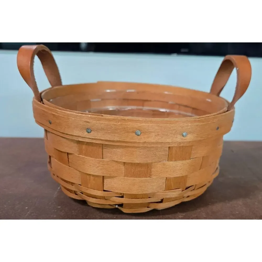 Vintage 1991 Longaberger Handwoven Wood Button Basket 7